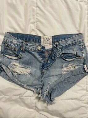 One teaspoon Distressed Denim Shorts for Women button front